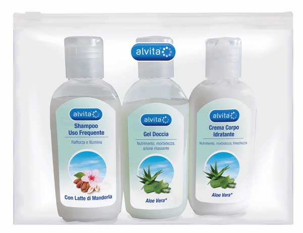 ALVITA KIT VIAGGIO BODY CARE 1 GEL DOCCIA ALOE VERA 75 ML + 1 CREMA CORPO IDRATANTE ALOE 75 ML + 1 SHAMPOO USO FREQUENTE 75 ML - famajoy.it