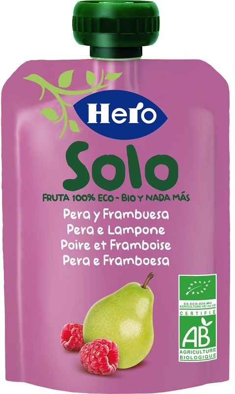 HERO SOLO FRUTTA FRULLATA 100% BIO PERA E LAMPONE 100 G - famajoy.it
