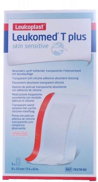LEUKOMED T PLUS SKIN SENSITIVE MEDICAZIONE POST-OPERATORIA TRASPARENTE IMPERMEABILE CON MASSA ADESIVA AL SILICONE 8X15CM 5 PEZZI - famajoy.it