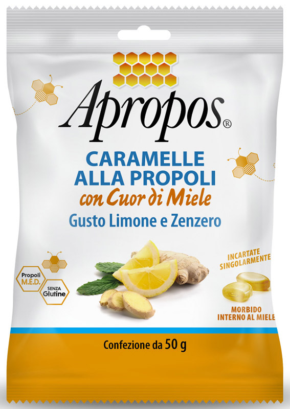 APROPOS CARAMELLE DURE LIMONE/ZENZERO CUOR DI MIELE 50 G - famajoy.it