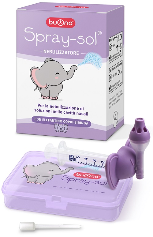 BUONA SPRAY-SOL KIT 5 PEZZI 1 SPRAY SOL + 1 SIRINGA LUER LOCK DA 5 ML + 1 AGO CANNULA + ELEFANTINO COPRI-SIRINGA - famajoy.it