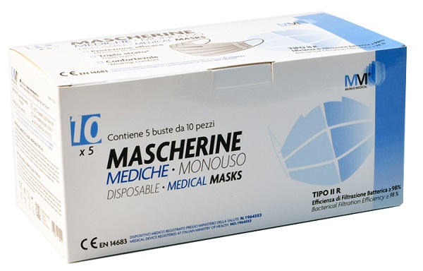 MASCHERINA CHIRURGICA MUNUS MEDICAL TIPO IIR 5 BUSTE DA 10 PEZZI - famajoy.it