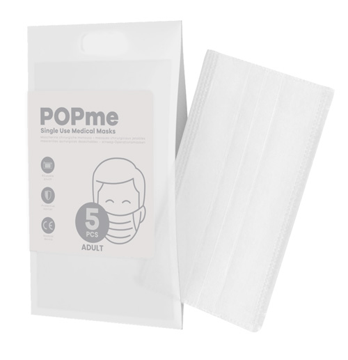 POPME MASCHERINA CHIRURGICA TIPO IIR 3 STRATI CON CLIP NASALE IN METALLO E BANDE ELASTICHE BIANCA 5 PEZZI - famajoy.it