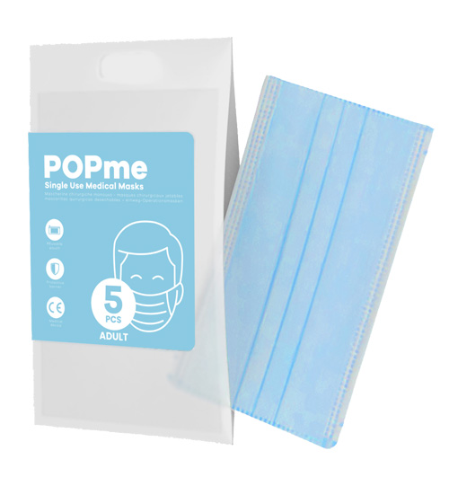 POPME MASCHERINA CHIRURGICA TIPO IIR 3 STRATI CON CLIP NASALE IN METALLO E BANDE ELASTICHE AZZURRA 5 PEZZI - famajoy.it