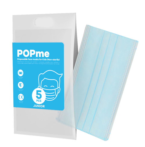 POPME MASCHERINA CHIRURGICA TIPO I BABY 3 STRATI CON CLIP NASALE IN METALLO E BANDE ELASTICHE AZZURRA 5 PEZZI - famajoy.it