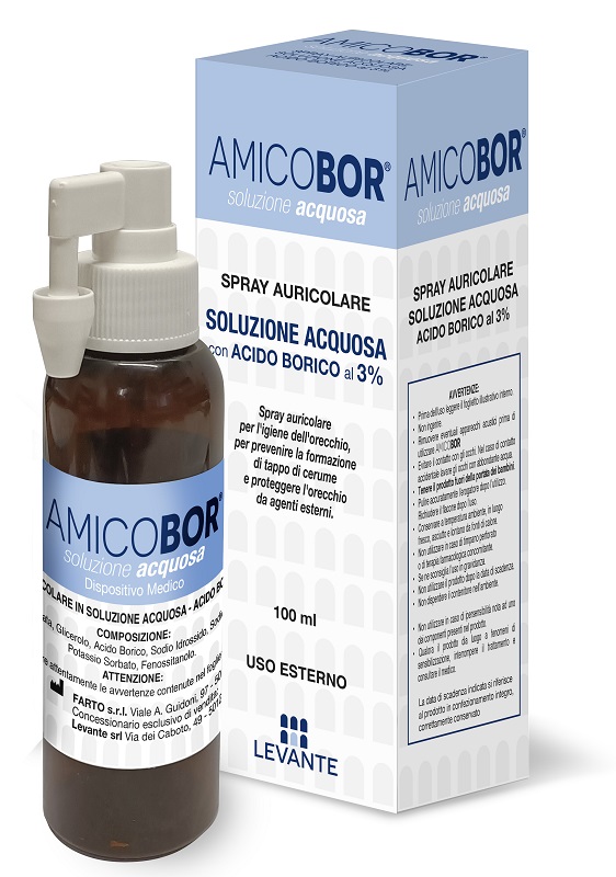 SOLUZIONE ACQUOSA PER IRRIGAZIONE DELL'ORECCHIO AMICOBOR 100 ML - famajoy.it