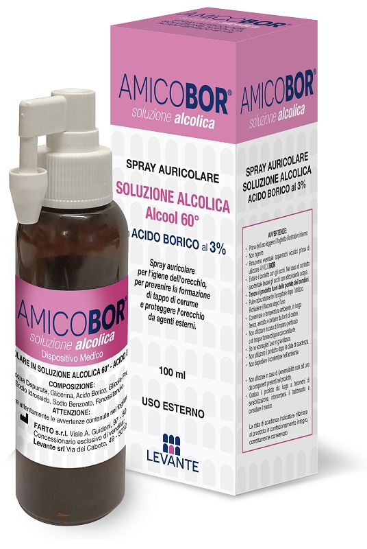 SOLUZIONE ALCOLICA PER IRRIGAZIONE DELL'ORECCHIO AMICOBOR 100 ML - famajoy.it
