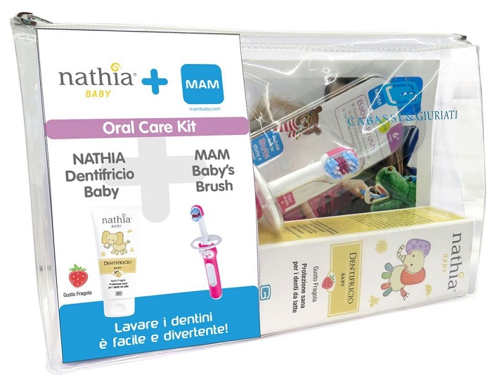 ORAL CARE KIT MASCHIO 1 DENTIFRICIO BABY NATHIA 50 ML + 1 MAM BABY'S BRUSH - famajoy.it
