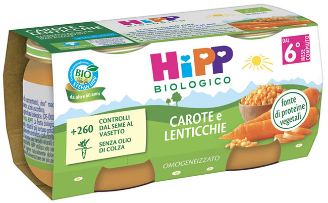 HIPP BIO OMOGENEIZZATO CAROTE/LENTICCHIE 2X80 G - famajoy.it
