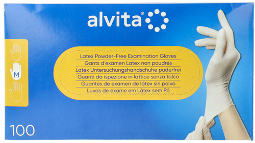 GUANTI DA ISPEZIONE ALVITA IN LATTICE SENZA TALCO M 100 PEZZI - famajoy.it