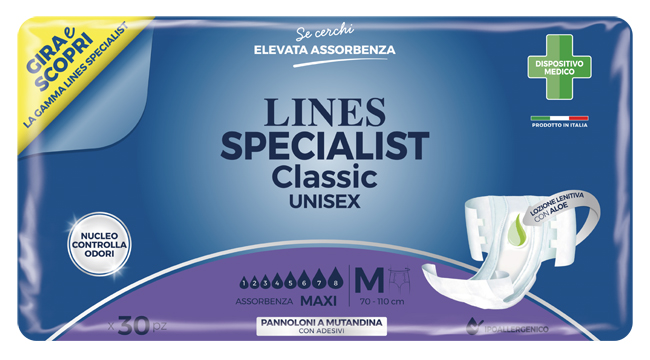 PANNOLONE A MUTANDINA LINES SPECIALIST CLASSIC MAXI MISURA MEDIA 30 PEZZI - famajoy.it