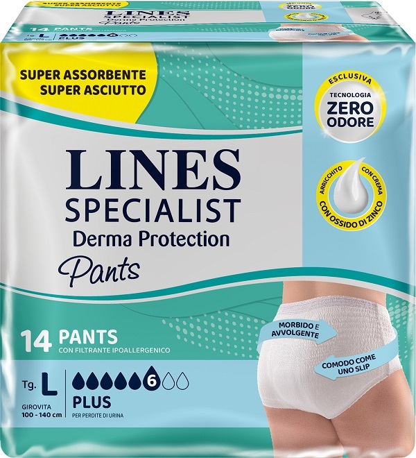 PANNOLONE PER INCONTINENZA LINES SPECIALIST DERMA PANTS PLUS L 14 PEZZI - famajoy.it