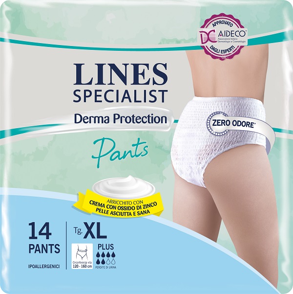 PANNOLONE PER INCONTINENZA LINES SPECIALIST DERMA PANTS PLUS XL 14 PEZZI - famajoy.it