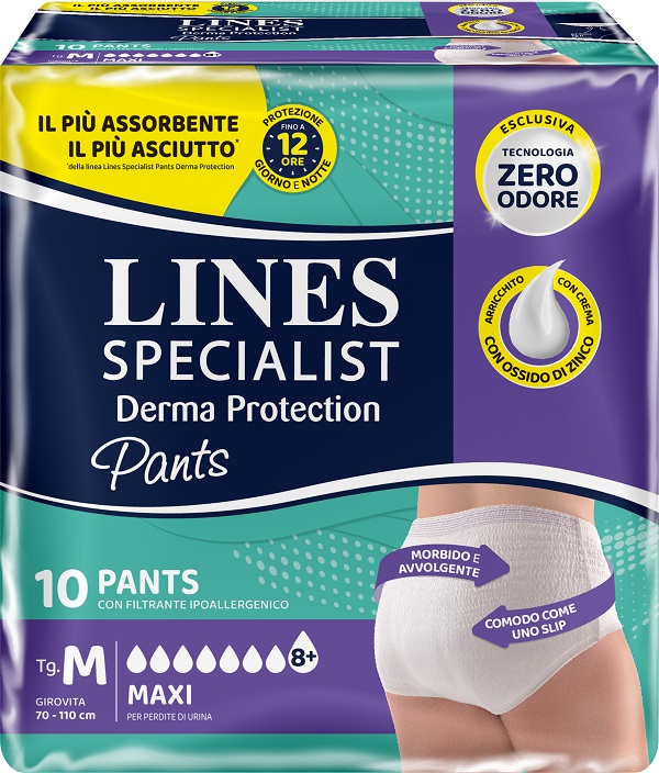 PANNOLONE PER INCONTINENZA LINES SPECIALIST DERMA PANTS MAXI M 10 PEZZI - famajoy.it
