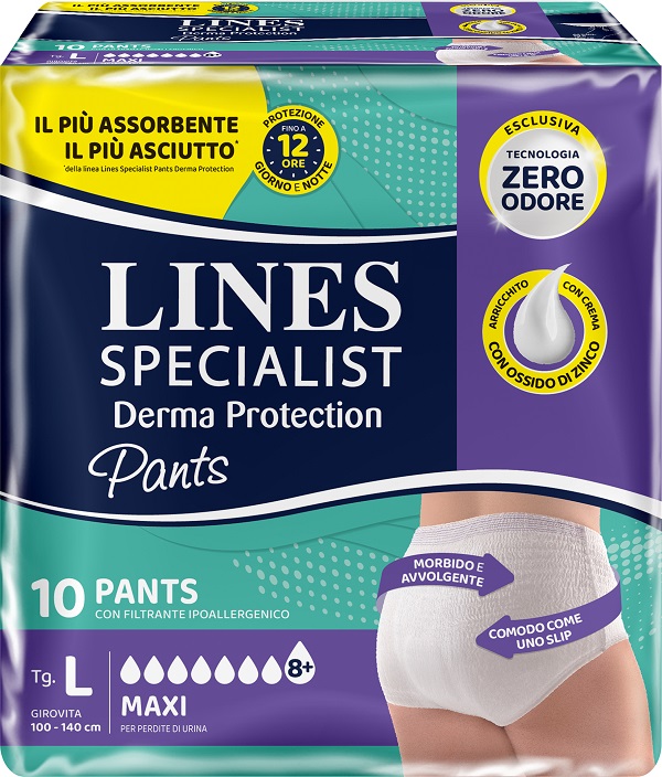 PANNOLONE PER INCONTINENZA LINES SPECIALIST DERMA PANTS MAXI L 10 PEZZI - famajoy.it