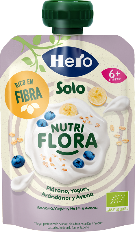 HERO BABY SOLO POUCH NUTRIFLORA YOGURT BANANA AVENA MIRTILLI 100 G - famajoy.it
