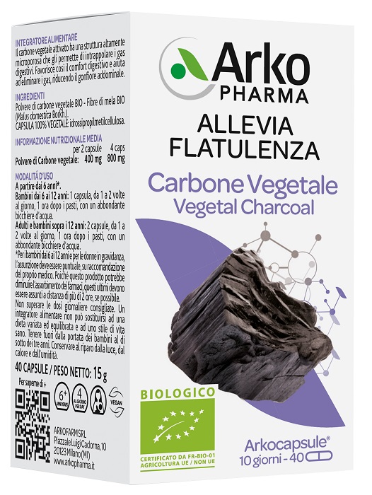 ARKO CAPSULE CARBONE VEGETALE BIO 40 CAPSULE - famajoy.it