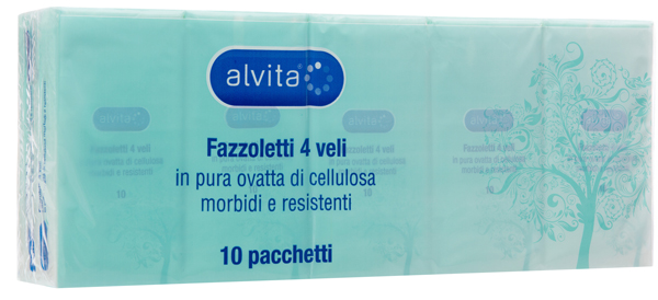 ALVITA FAZZOLETTI 4 VELI PURA OVATTA DI CELLULOSA 10 PACCHETTI - famajoy.it
