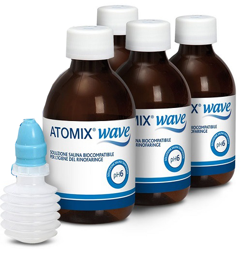ATOMIX WAVE DISPOSITIVO PER IGIENE RINOFARINGEA ATOMIX SOLUZIONE SALINA 4 FLACONI DA 250 ML - famajoy.it