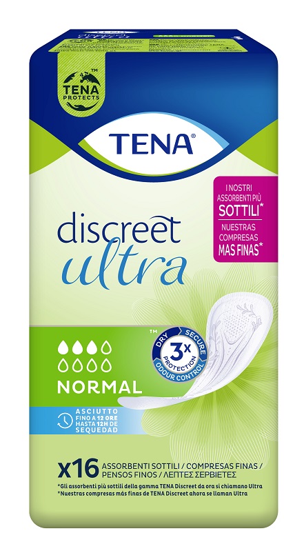 PANNOLONE SAGOMATO TENA DISCREET ULTRA NORMAL 16 PEZZI - famajoy.it
